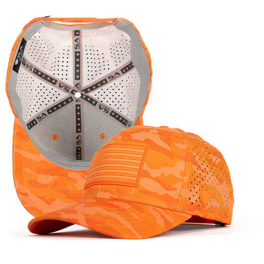 Performance Snapback | Blaze Orange Military Camo