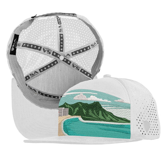Performance Flat Bill Snapback | Diamond Head View | White