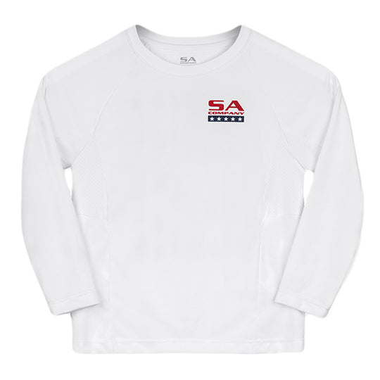 Kids Performance Long Sleeve Shirt | White | Fins & Stripes