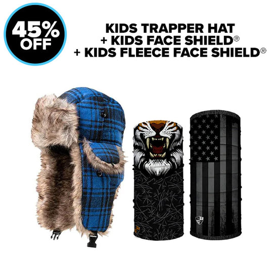 Kids Trapper Hat + Kids Fleece Face Shield® + Kids Shield®