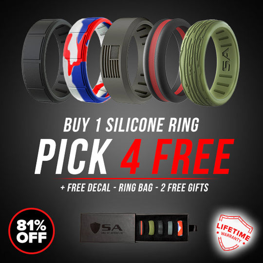 BUY 1 SILICONE RING - PICK 4 FREE + Free Ring Box, Ring Bag, & Gift