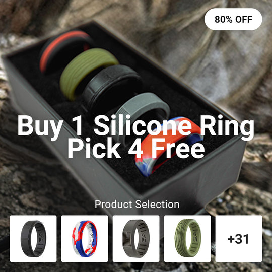 BUY 1 SILICONE RING - PICK 4 FREE + Free Ring Box, Ring Bag, & Gift