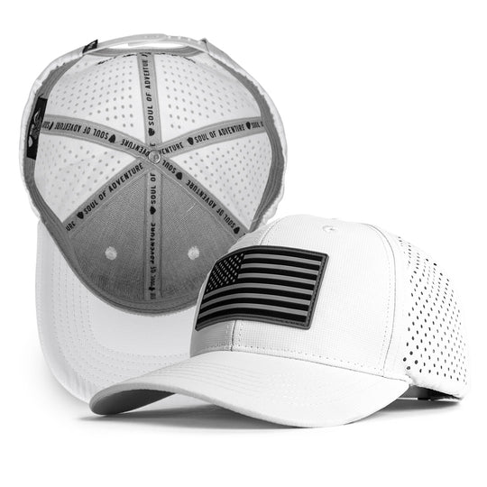 Performance Snapback| Blackout American Flag | White