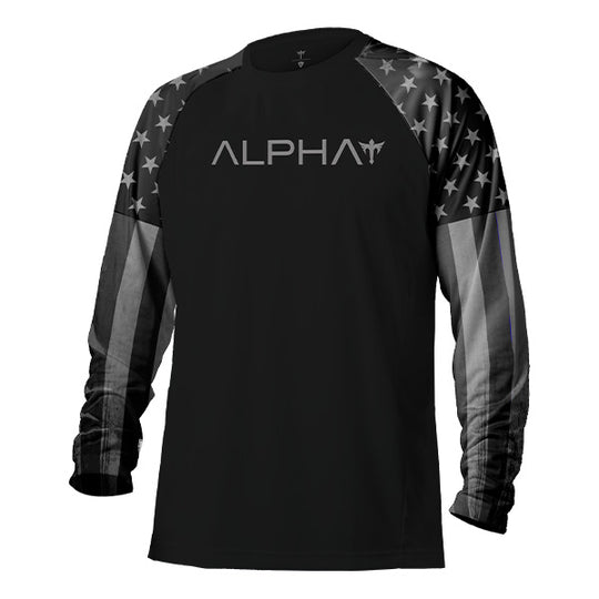 Tactical Long Sleeve Mesh | Black | 2 Sleeve Black Out American Flag | Alpha