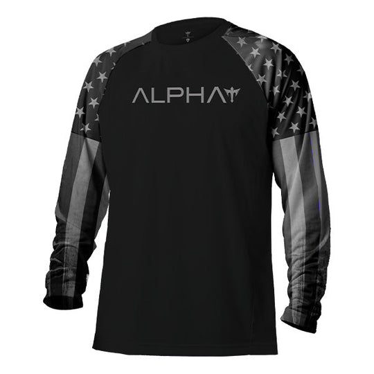 Tactical Long Sleeve Mesh | Black | 2 Sleeve Black Out American Flag | Alpha