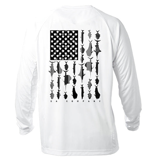 Performance Long Sleeve Shirt | White | Blackout Flag Fins Stripes XL ONLY AVAILABLE SIZE