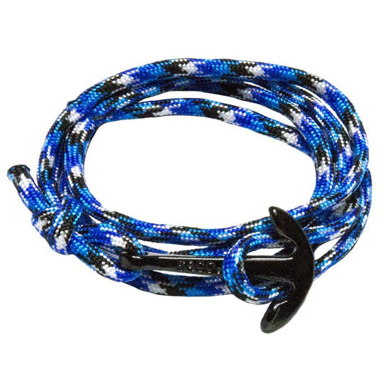 Black Anchor Wrap Bracelet | Blue, Black & White Nylon