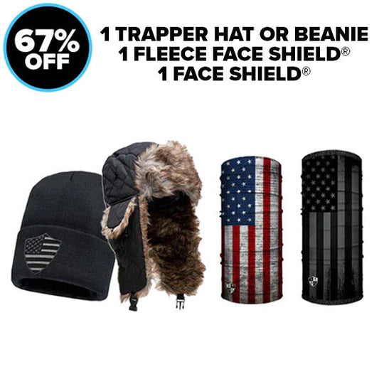 TRAPPER HAT OR BEANIE | 1 FLEECE FACE SHIELD® | 1 FACE SHIELD®